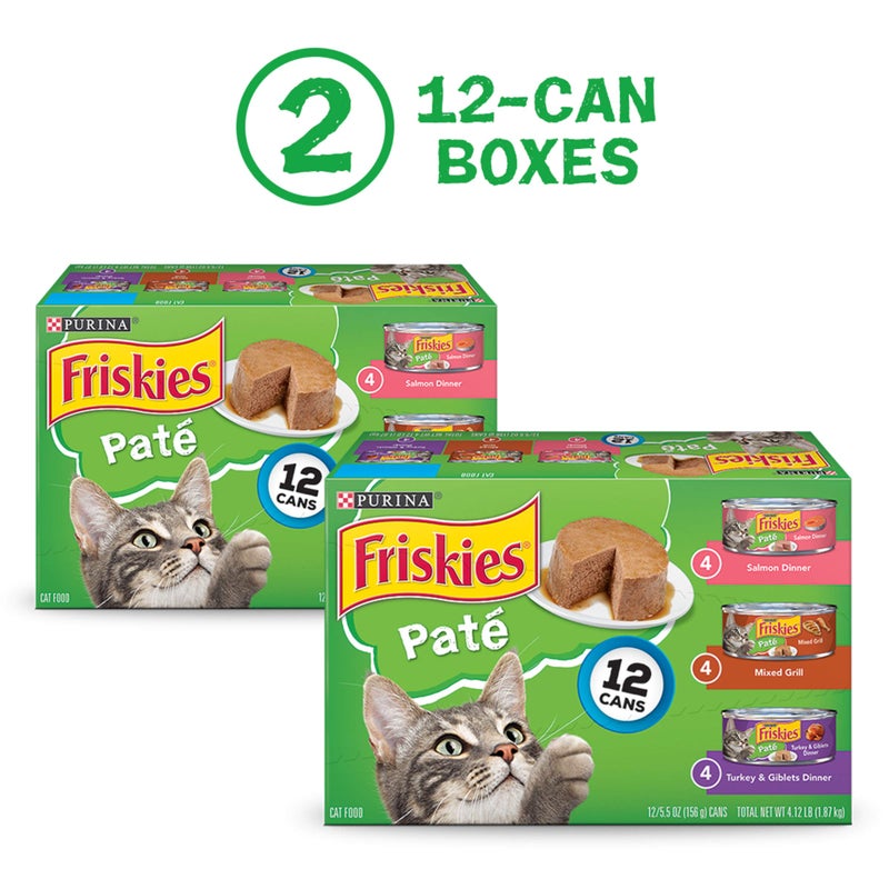 Friskies Purina Friskies Wet Cat Food Pate Variety Pack Salmon Dinner, Turkey and Giblets Dinner and Mixed Grill - (2 Packs of 12) 5.5 oz. Cans - Image 2