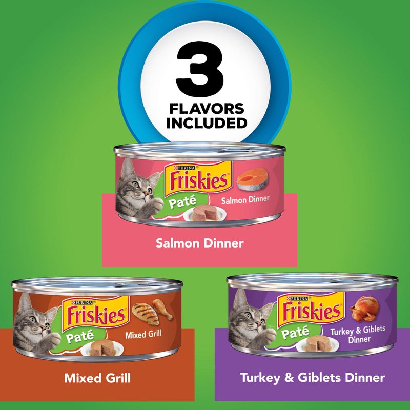 Friskies Purina Friskies Wet Cat Food Pate Variety Pack Salmon Dinner, Turkey and Giblets Dinner and Mixed Grill - (2 Packs of 12) 5.5 oz. Cans - Image 3