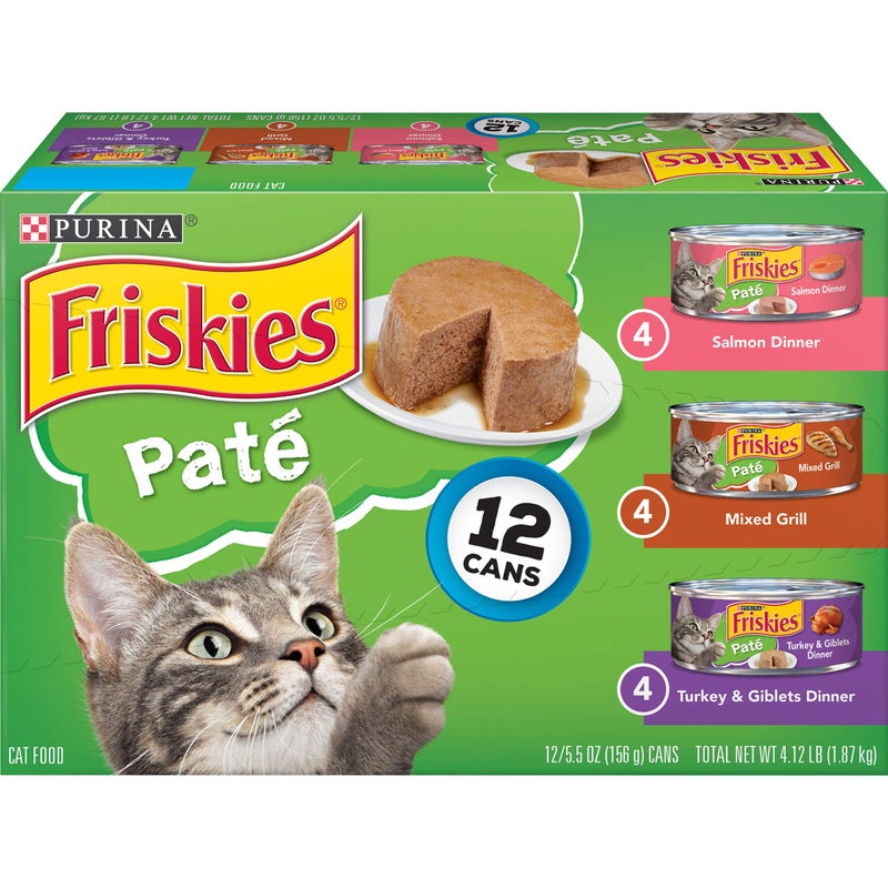 Friskies Purina Friskies Wet Cat Food Pate Variety Pack Salmon Dinner, Turkey and Giblets Dinner and Mixed Grill - (2 Packs of 12) 5.5 oz. Cans - Image 1