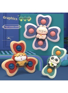 Baby Suction Cup Bath Toy Cartoon Finger Spinning Top Toothpaste Bath Toy Baby Shower Gift Idea Non-toxic Eco-friendly-Color:National Trend Three-pack English Color Box