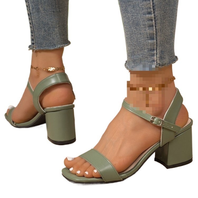 Large Size Sandals for Women, and Style, White Double-Strap Square-Toe Chunky Heel Party Shoes, Wholesale Square-Toe Chunky Heel Sandals - Image 5
