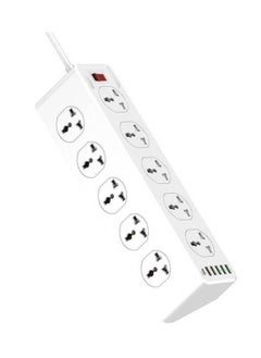JBQ 2500W 10 Sockets With 5 USB Ports And 1 Type-C PD Port Desktop Extension Home Charger With 2M UK Power Cord White  - Image 1