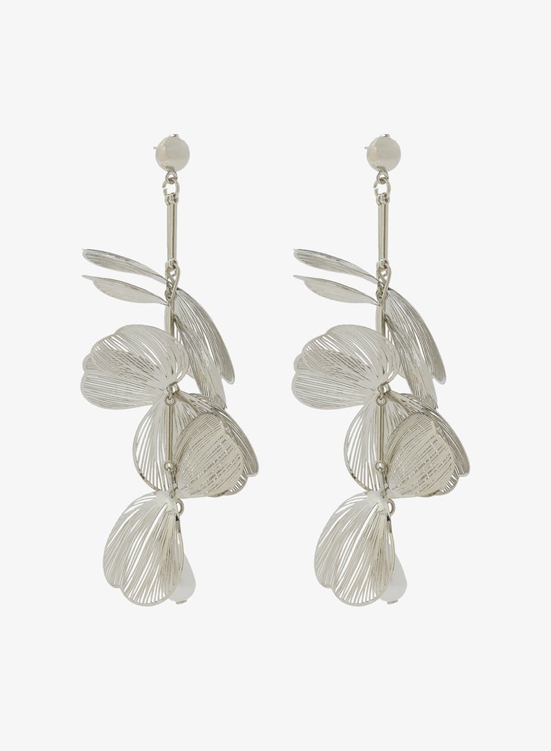 ELLA Silver Asymmetrical Drop Down Earrings - Image 1
