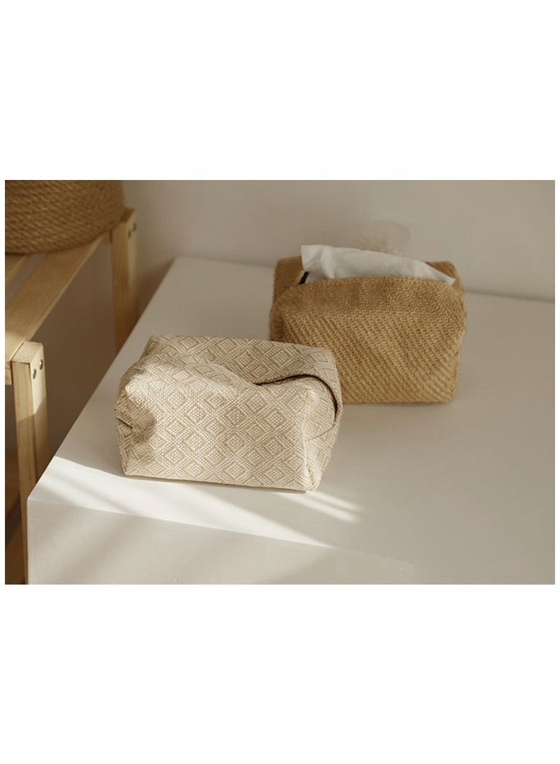 NIBEMINENT Linen Tissue Box Napkin Cover, Japanese Style Cotton And Cloth Art Pumping Simple Homestay Concave Shape Storage Bag Creative Home Living Room Dining Table - Image 5