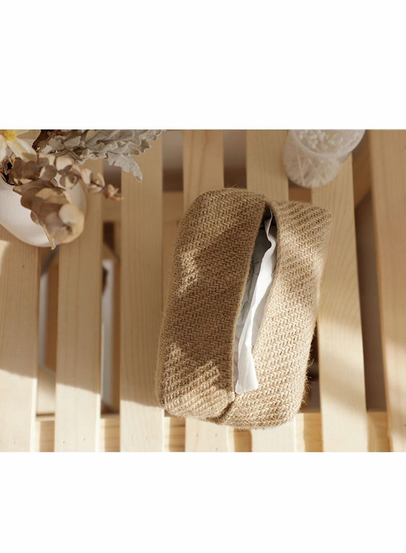 NIBEMINENT Linen Tissue Box Napkin Cover, Japanese Style Cotton And Cloth Art Pumping Simple Homestay Concave Shape Storage Bag Creative Home Living Room Dining Table - Image 4