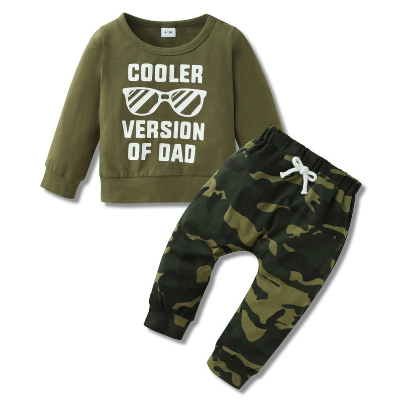 YALLET 18-24 Months Baby Boy Clothes Toddler Fall Winter Outfit Letter Print Long Sleeve Clothing 2PC Infant Hoodie Sweatshirts + Pants Set, Green - Image 1