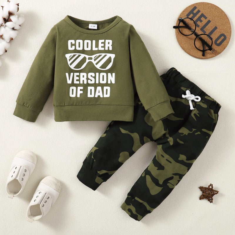 YALLET 18-24 Months Baby Boy Clothes Toddler Fall Winter Outfit Letter Print Long Sleeve Clothing 2PC Infant Hoodie Sweatshirts + Pants Set, Green - Image 2