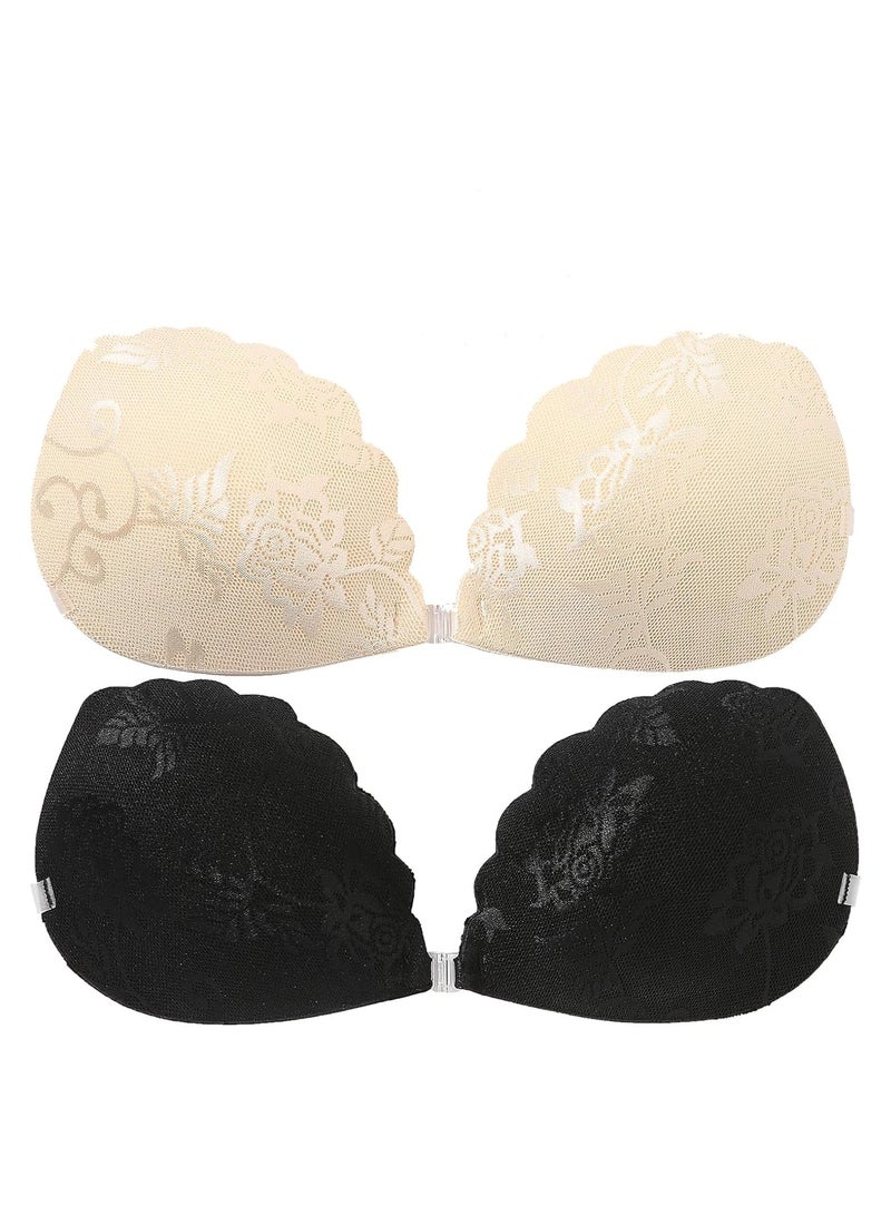 KASTWAVE Push Up Sticky Lace Bra for Women, Reusable Bra Backless Strapless Bra Adhesive Bra, Comfortable Invisible Bra for All Backless Clothes Evening Dress, 2 Pack - C Cup - Image 1