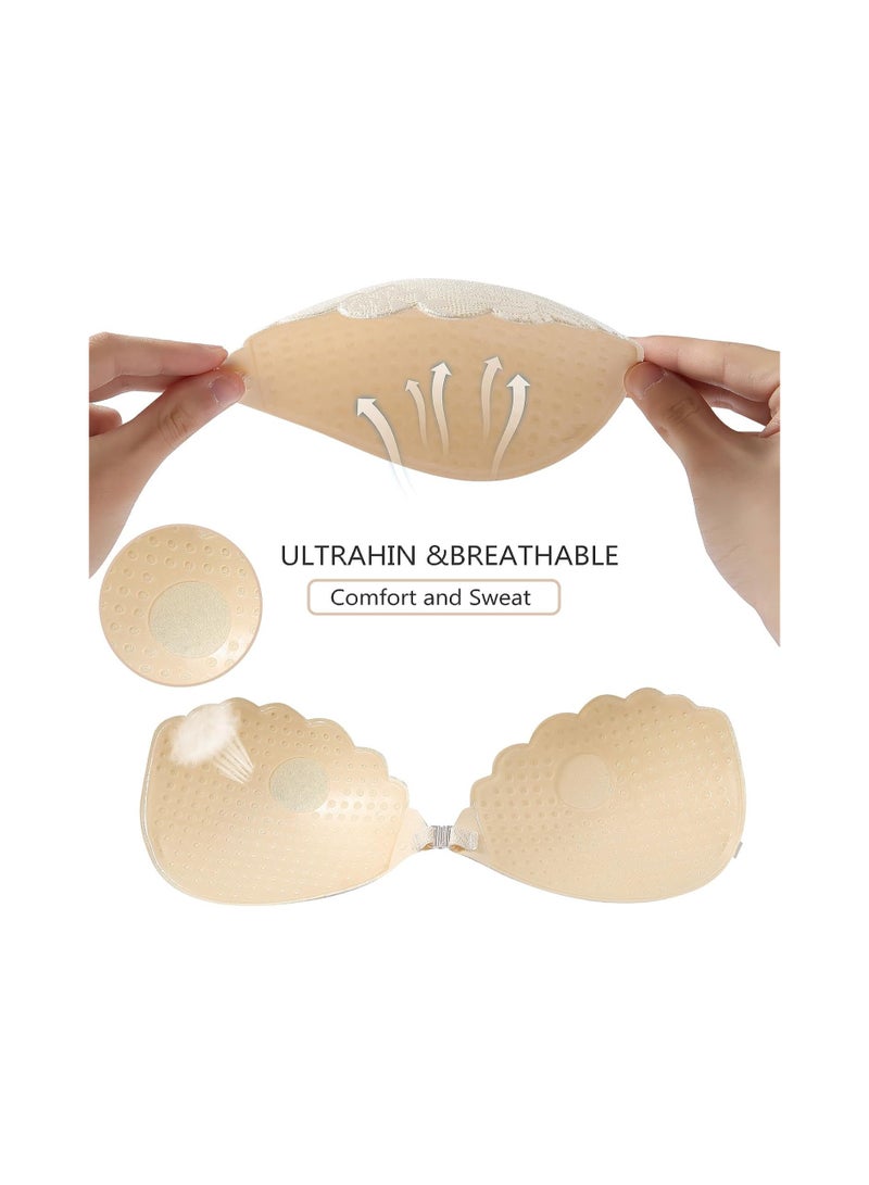 KASTWAVE Push Up Sticky Lace Bra for Women, Reusable Bra Backless Strapless Bra Adhesive Bra, Comfortable Invisible Bra for All Backless Clothes Evening Dress, 2 Pack - C Cup - Image 3