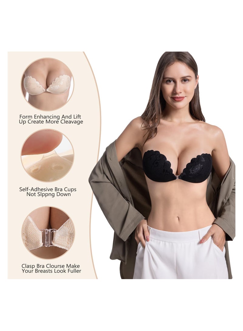 KASTWAVE Push Up Sticky Lace Bra for Women, Reusable Bra Backless Strapless Bra Adhesive Bra, Comfortable Invisible Bra for All Backless Clothes Evening Dress, 2 Pack - C Cup - Image 2