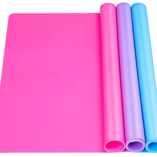 LEOBRO Silicone Mat for Resin Molds, 3 PCS Silicone Mats for Epoxy Resin, UV Resin, Play Dough Mat, Clay Mat, Nonstick Silicone Sheets Pads for DIY Arts and Crafts, Pink & Purple & Blue, 15.7”x 11.7” - Image 1