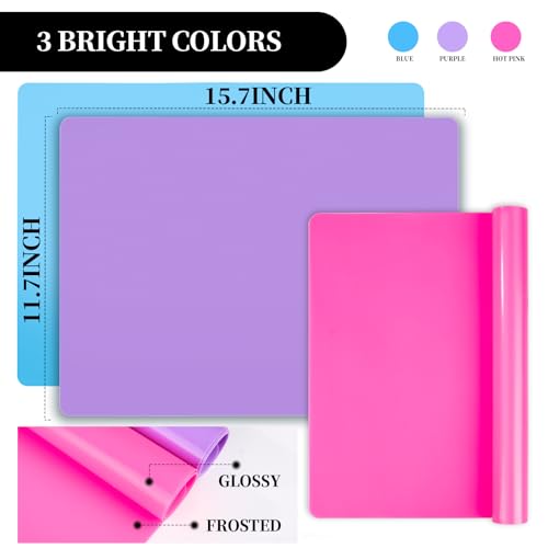 LEOBRO Silicone Mat for Resin Molds, 3 PCS Silicone Mats for Epoxy Resin, UV Resin, Play Dough Mat, Clay Mat, Nonstick Silicone Sheets Pads for DIY Arts and Crafts, Pink & Purple & Blue, 15.7”x 11.7” - Image 2