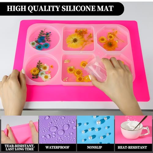 LEOBRO Silicone Mat for Resin Molds, 3 PCS Silicone Mats for Epoxy Resin, UV Resin, Play Dough Mat, Clay Mat, Nonstick Silicone Sheets Pads for DIY Arts and Crafts, Pink & Purple & Blue, 15.7”x 11.7” - Image 3