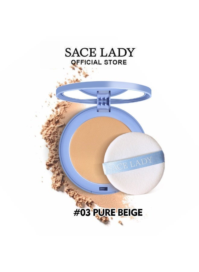 ساس ليدي بودرة وجه SACE LADY المقاومة للماء والطويلة الأمد للتحكم في الزيوت بدون لمعان وخالية من العيوب 10 جرام - بودرة مضغوطة لجميع أنواع البشرة 3 درجات (03 بيج نقي، قطعة واحدة) - Image 1