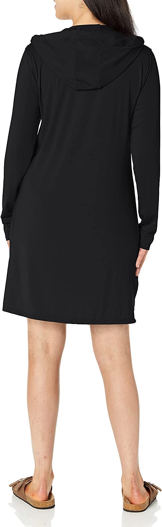 Willit Women's Long Sleeve Cotton Swim Cover Up UPF 50+ SPF Dress Hooded with Pockets Sun Protection Beach Coverup Black L - Image 3
