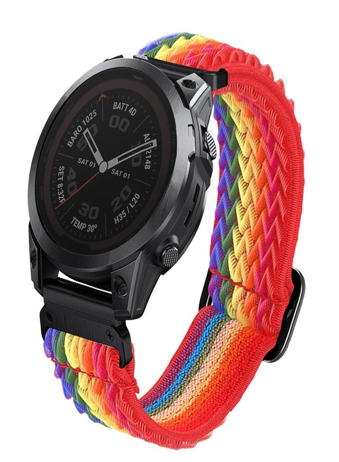 Abanen Upgraded Quick Fit 22mm Elastic Band for Garmin Fenix 7 / Fenix 6 / Fenix 5, Soft Stretchy Loop Nylon Wristband Strap for Garmin epix Pro 47mm,Forerunner 965/955 (Rainbow) - Image 1