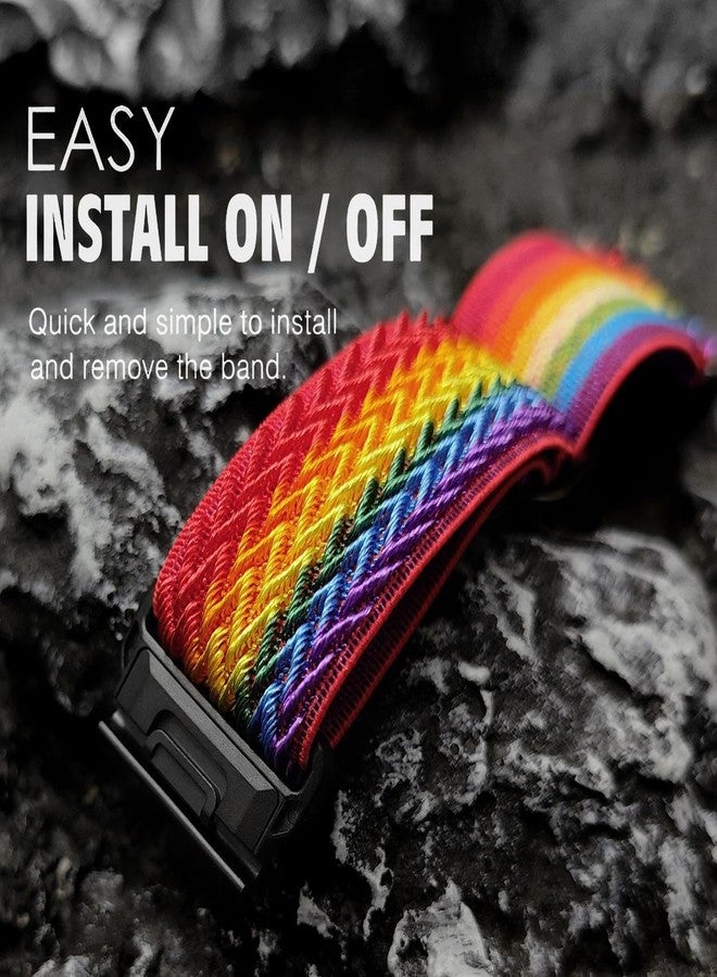 Abanen Upgraded Quick Fit 22mm Elastic Band for Garmin Fenix 7 / Fenix 6 / Fenix 5, Soft Stretchy Loop Nylon Wristband Strap for Garmin epix Pro 47mm,Forerunner 965/955 (Rainbow) - Image 4
