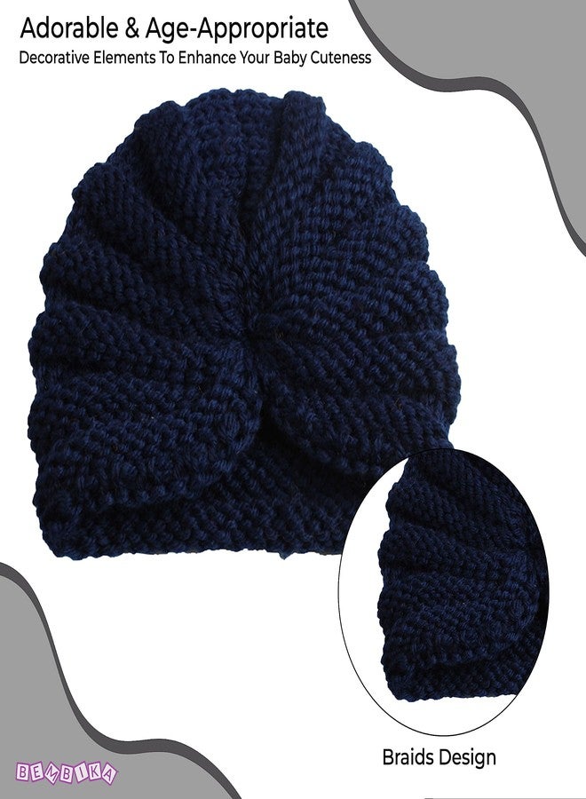 Bembika Beanie with Headband for Baby Girls – Soft & Stylish Hair Accessories, Elastic Newborn Headbands for Girls -(0–24 Months | Dark Blue) - Image 4
