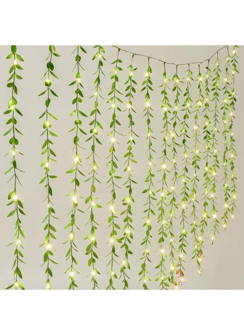 Generic Grab Smart Artificial Vine Leaf Curtain LED String Copper Light 200 LEDs 8 Modes Remote Control Adjustable Brightness AC Plug 3x2m Ideal for Bedroom Warm White 3x2 Meter  - Image 2