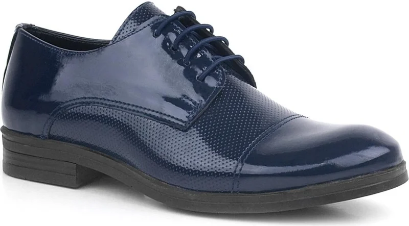 Rakerplus Navy Blue Patent Leather Laced Children's Oxford Classic Shoes