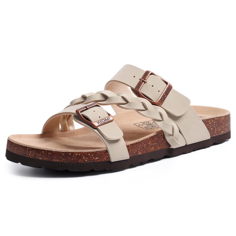 KIDMI Women's Cork Footbed Sandals with Arch Support Comfortable Slip-On Slide Sandals With Adjustable Buckle for Summer, Stone 40 - Image 1
