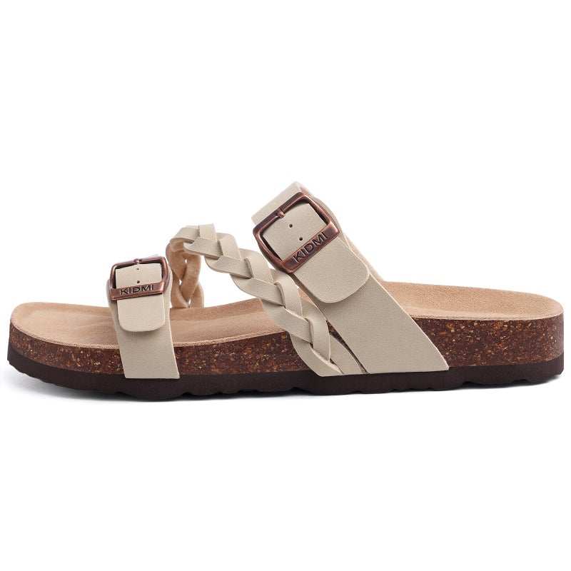 KIDMI Women's Cork Footbed Sandals with Arch Support Comfortable Slip-On Slide Sandals With Adjustable Buckle for Summer, Stone 40 - Image 3