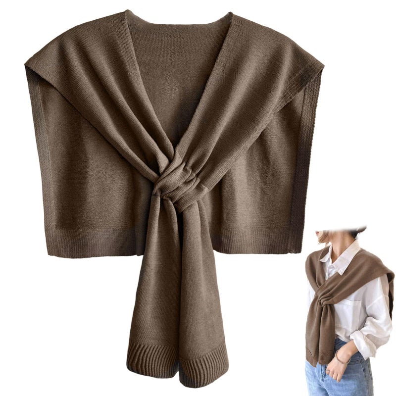 huablo Premium Wool Shawl Wraps for Women Women's Knitted Knotted Shawl Stylish Shoulder Faux sweater like Wrap - Mocha Brown - Image 1