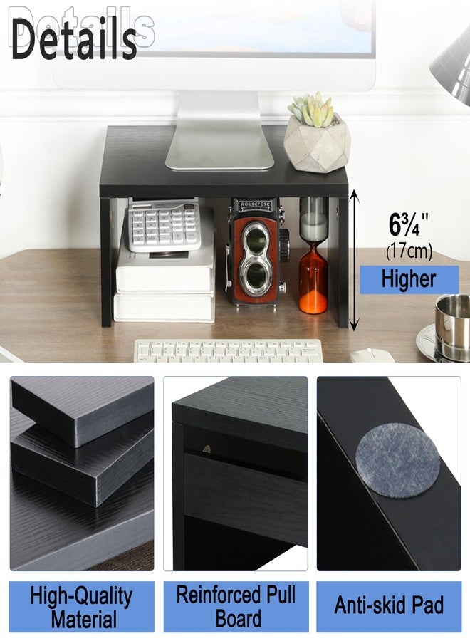 TEAMIX 14.2 inch Monitor Stand Riser, Wood Monitor Riser with Storage for Desk Small Monitor Stand TV/Screen/PC/Laptop Riser Computer Stand Desktop Shelf (Black-Higher) - Image 5