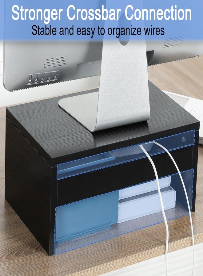 TEAMIX 14.2 inch Monitor Stand Riser, Wood Monitor Riser with Storage for Desk Small Monitor Stand TV/Screen/PC/Laptop Riser Computer Stand Desktop Shelf (Black-Higher) - Image 3