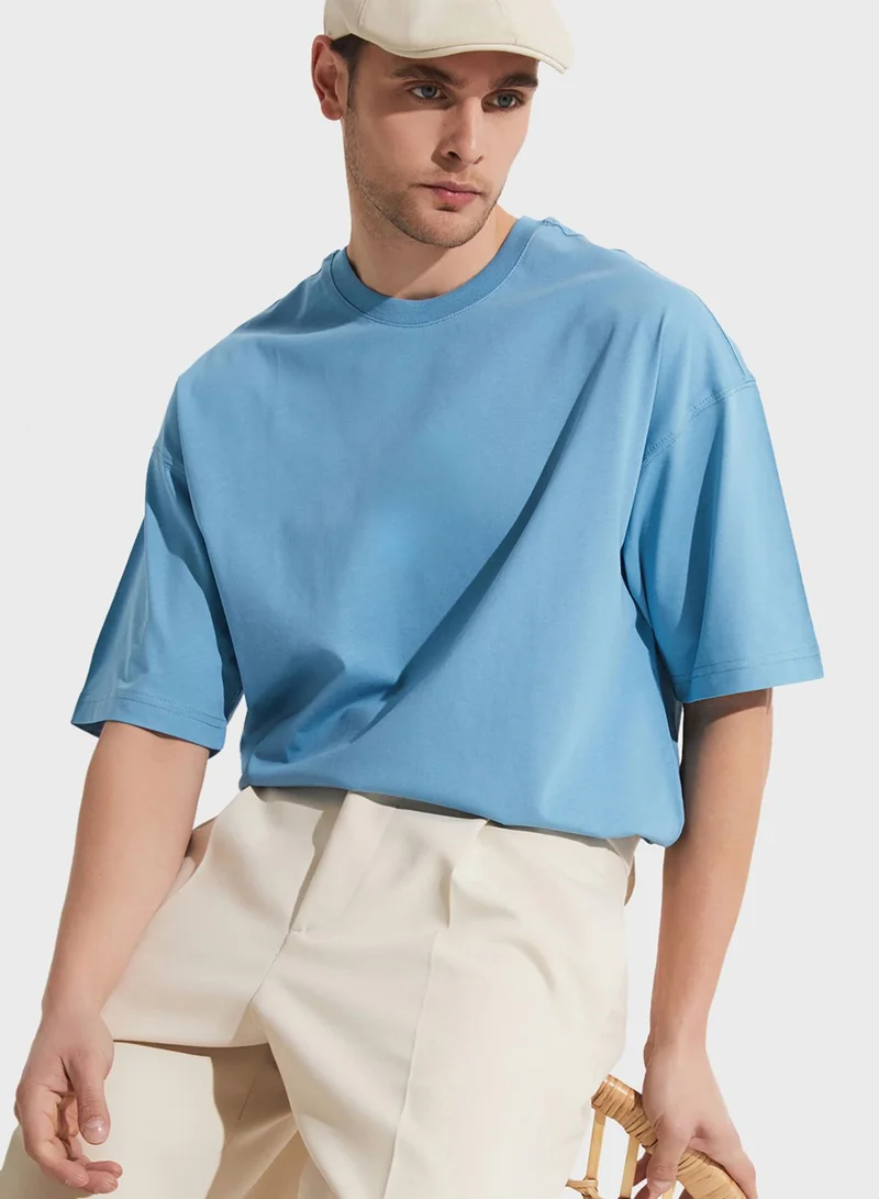 JUNE Ribbed  Collar T-Shirt