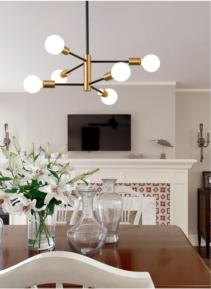 MIXDE - Modern Chandelier, Sputnik Chandelier, Ceiling Light Fixture, Dining Room Chandelier Over Table Height Adjustable, Black and Gold Mid Century Chandelier(Without Bulb)(6 Light) - Image 1