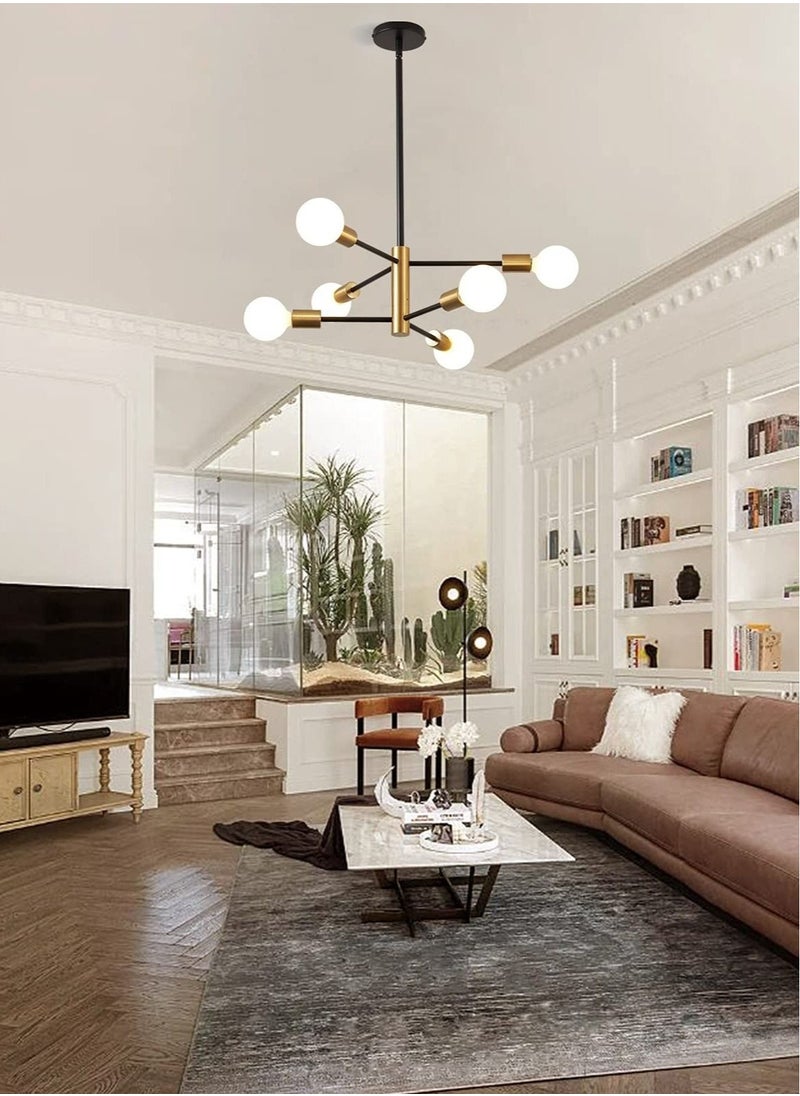 MIXDE - Modern Chandelier, Sputnik Chandelier, Ceiling Light Fixture, Dining Room Chandelier Over Table Height Adjustable, Black and Gold Mid Century Chandelier(Without Bulb)(6 Light) - Image 1