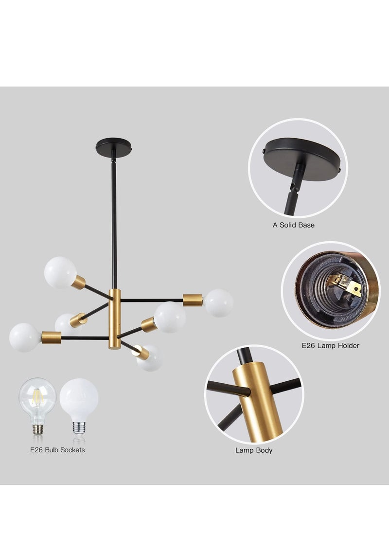 MIXDE - Modern Chandelier, Sputnik Chandelier, Ceiling Light Fixture, Dining Room Chandelier Over Table Height Adjustable, Black and Gold Mid Century Chandelier(Without Bulb)(6 Light) - Image 1