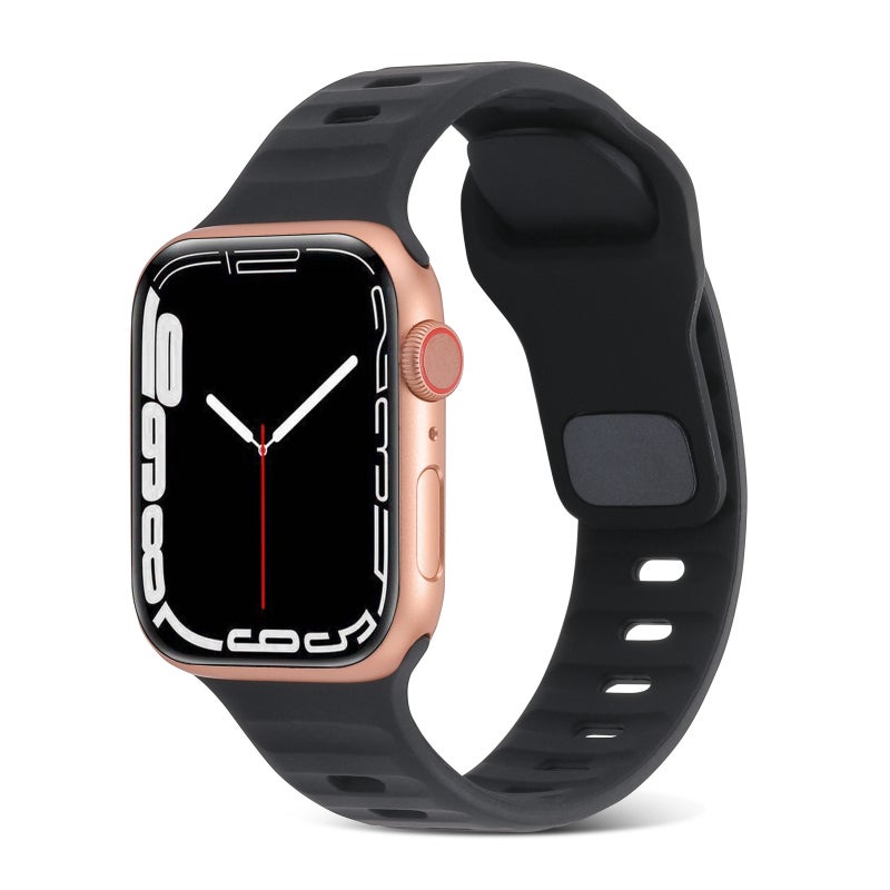 CHOiCE For Watch Series 7 41mm Square Buckle Stripes Silicone Watch Band(Black) - Image 1