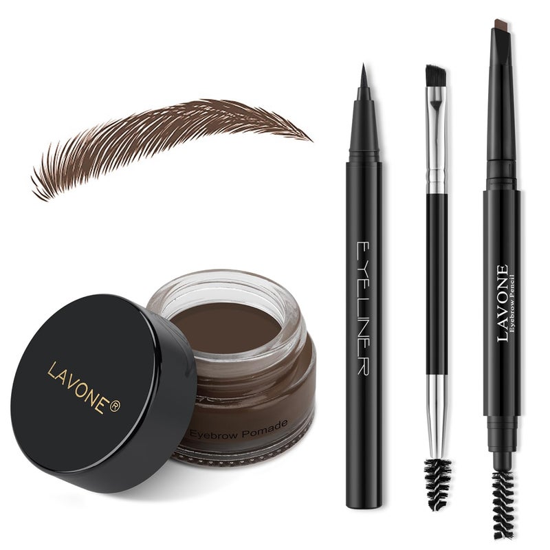 LAVONE Eyebrow Stamp Pencil Kit for Eyebrows Makeup, with Waterproof Eyebrow Pencil, Eyeliner, Eyebrow Pomade, and Dual-ended Eyebrow Brush - Dark Brunette - Image 1
