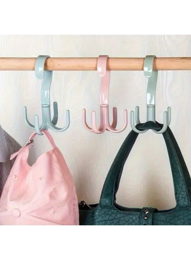 Olive Green 360 Rotating Hook Four Claw Multi Purpose Closet Organizer With Tie Rack - Image 4