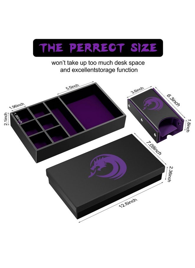DNDND 1 Dice Rolling Tray Dice Tower And Dice Storage, Dndnd Portable Rectangle Storage With Lid For Table Game Dungeons And Dragons D&D Or Tabletop Rgp Gaming (Purple Velvet And Black Pu Leather)  - Image 4