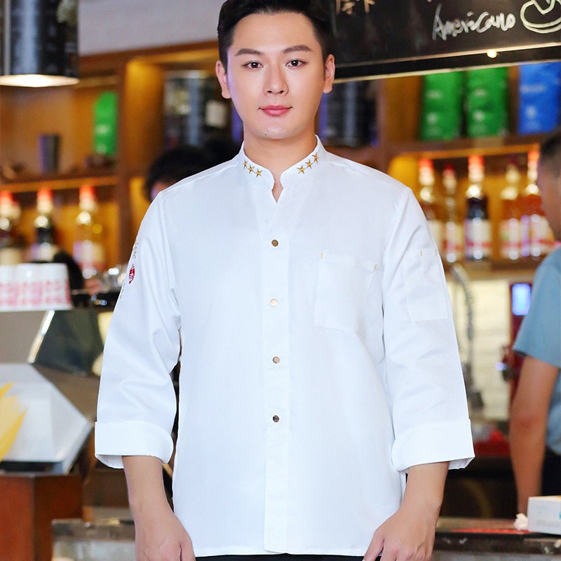 Teahouse V-Neck Chef Work Clothes For Men And Women, Wear, White El Catering Kitchen Work Clothes, Short-Sleeved - Image 1