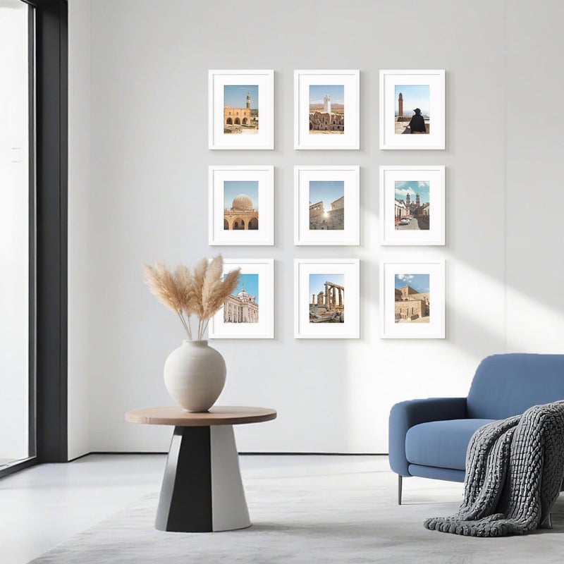Wiscet 8X10 Picture Frame Set Of 9  Display Pictures 5X7 With Mat Or 8 X 10 Without Mat  Photo Frame For Wall Mounting Or Tabletop Display  White. - Image 2