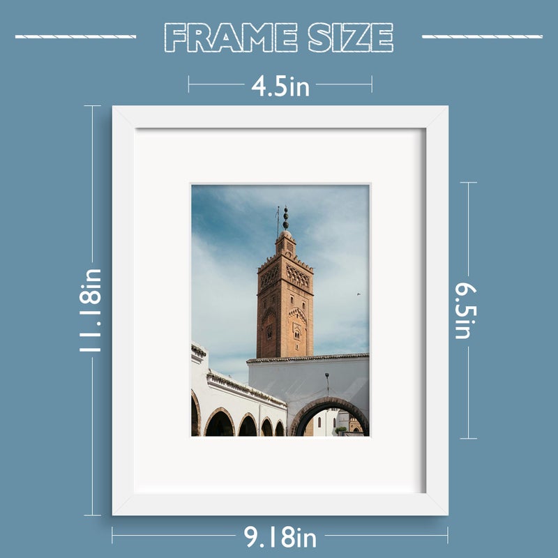 Wiscet 8X10 Picture Frame Set Of 9  Display Pictures 5X7 With Mat Or 8 X 10 Without Mat  Photo Frame For Wall Mounting Or Tabletop Display  White. - Image 3