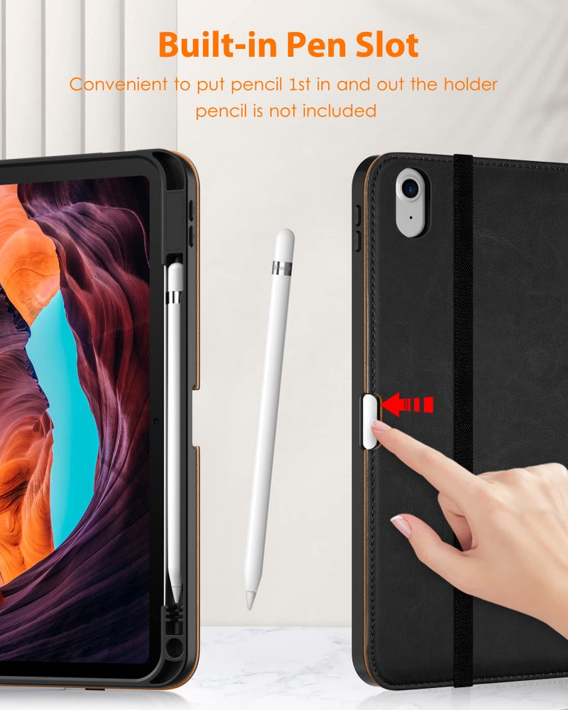 DTTO for iPad (A16) 11th Generation Case 11 Inch 2025, iPad 10th Generation Case 10.9 Inch 2022, Premium Leather Business Folio Stand Cover with Pencil Holder - Auto Wake/Sleep, Black - Image 4