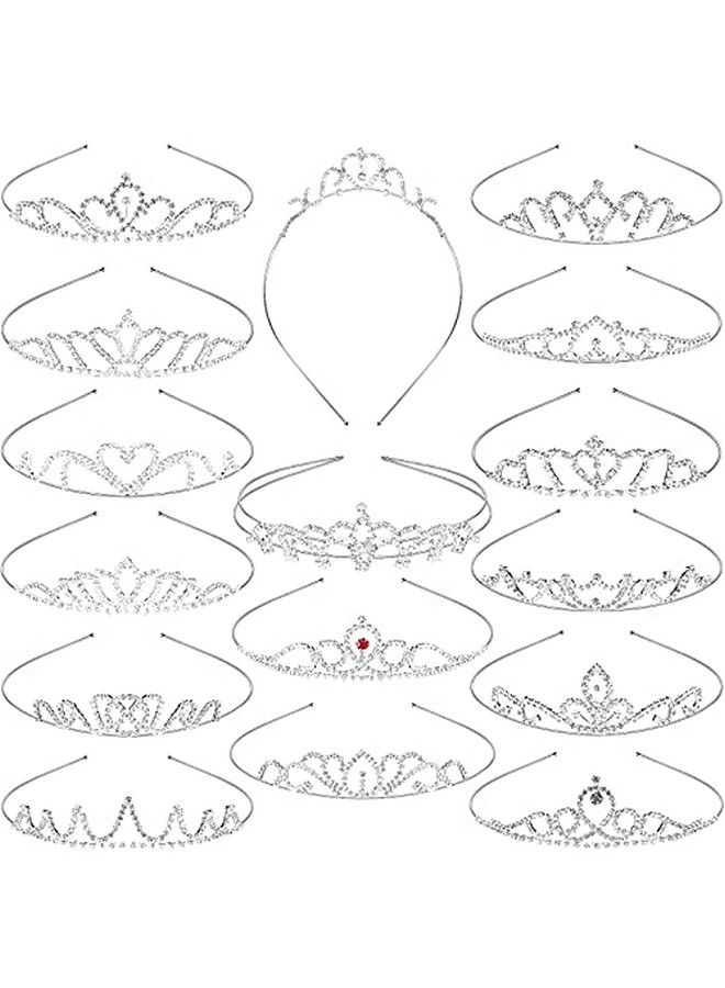 Chuangdi 16 قطعة تاج أميرة للبنات بتصميم فضي مع كريستالات رينستون، إكسسوار رأس لحفلات الأميرة، تاج زفاف للبنات، هدية عيد ميلاد، حفلة تخرج، مسابقة - Image 3