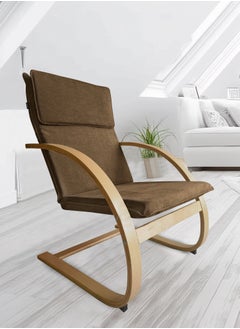 Moon Home and more.. Modern Bentwood Relaxing Chair Chenille Fabric Upholstered Relax Rocker Lounge Chair Brown  - Image 3