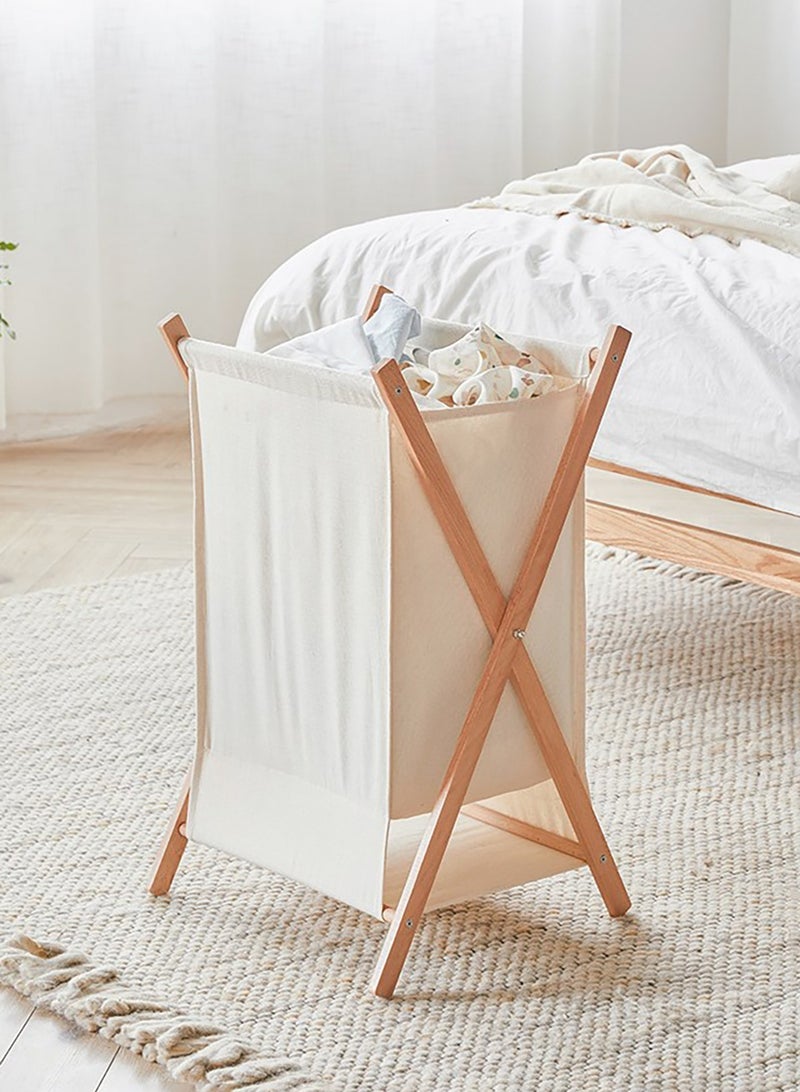Merry Moments Foldable Dirty Clothes Basket Laundry Basket Laundry Hamper Laundry Bag Laundry Bin Fabric Laundry Storage Organizer for Bathroom Washroom Bedroom Natural Solid Wood Washable H58xL40xW32 cm  - Image 1