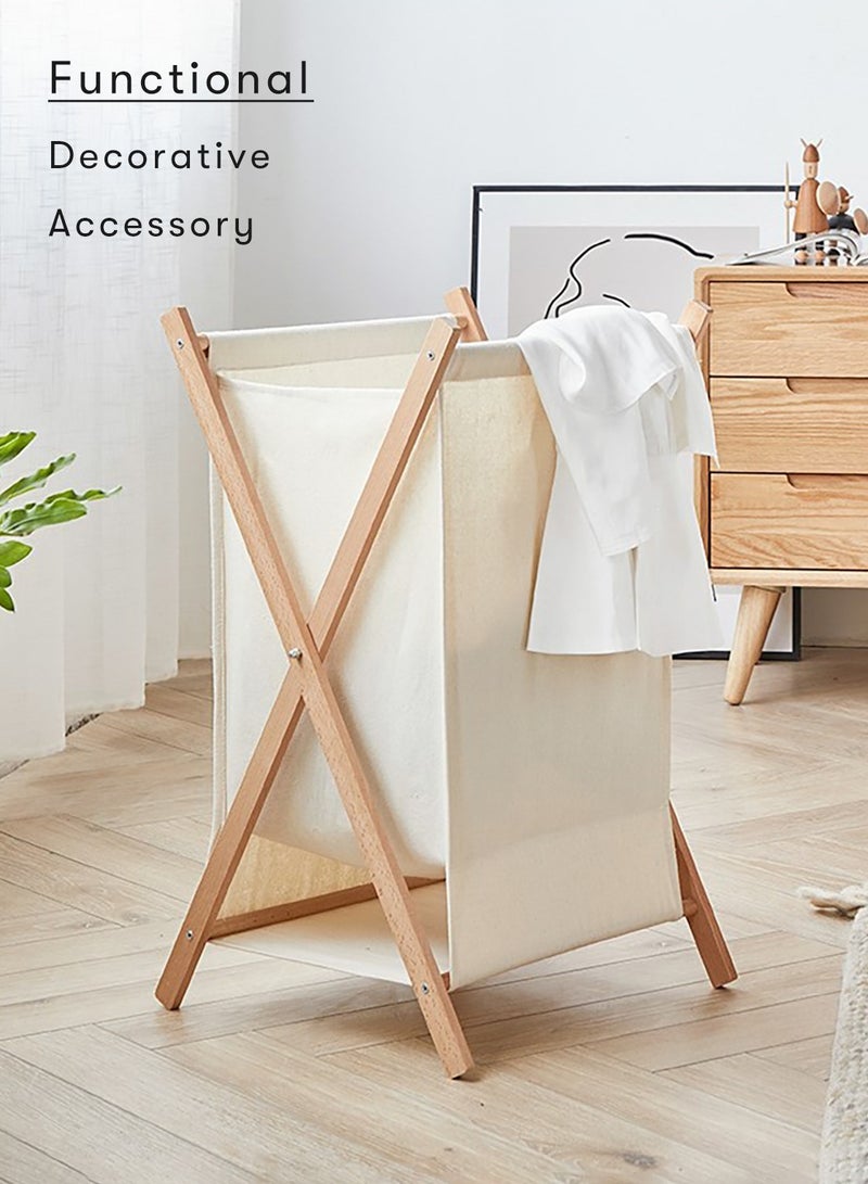Merry Moments Foldable Dirty Clothes Basket Laundry Basket Laundry Hamper Laundry Bag Laundry Bin Fabric Laundry Storage Organizer for Bathroom Washroom Bedroom Natural Solid Wood Washable H58xL40xW32 cm  - Image 2