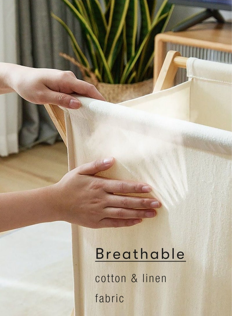 Merry Moments Foldable Dirty Clothes Basket Laundry Basket Laundry Hamper Laundry Bag Laundry Bin Fabric Laundry Storage Organizer for Bathroom Washroom Bedroom Natural Solid Wood Washable H58xL40xW32 cm  - Image 4