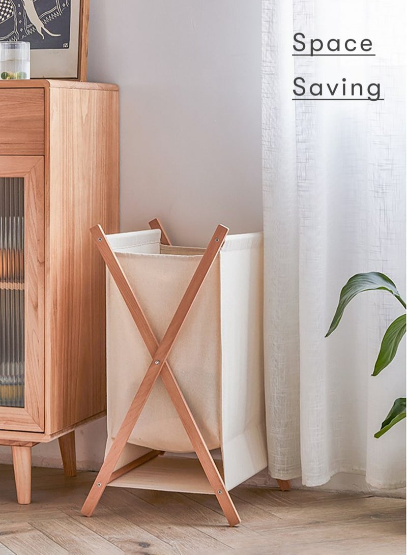 Merry Moments Foldable Dirty Clothes Basket Laundry Basket Laundry Hamper Laundry Bag Laundry Bin Fabric Laundry Storage Organizer for Bathroom Washroom Bedroom Natural Solid Wood Washable H58xL40xW32 cm  - Image 3