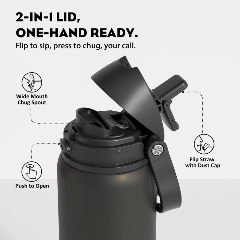 Powcan 32 Oz Insulated Water Bottle: 2-In-1 Push-Button Spout & Quick-Flip Straw Lid  Leakproof  Keep Cold 24Hrs  Bpa-Free  Stainless Steel Water Bottle For Sports  School  Travel  Gym  Gift (King) - Image 2
