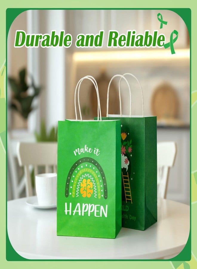 Kolldenn 30 Pcs Mental Health Gift Bags Bulk Mental Health Awareness Party Treat Green Ribbon Xmas Kraft Paper Gift Bags with Handles for Public Charity Events Favor Party Supplies - Image 5