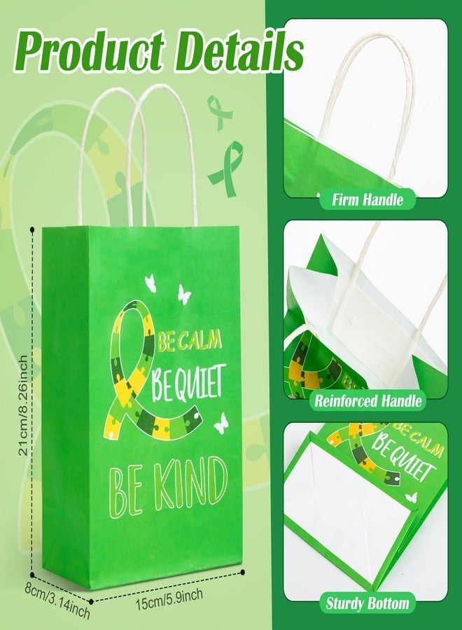 Kolldenn 30 Pcs Mental Health Gift Bags Bulk Mental Health Awareness Party Treat Green Ribbon Xmas Kraft Paper Gift Bags with Handles for Public Charity Events Favor Party Supplies - Image 2
